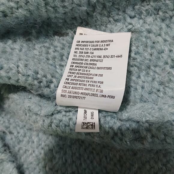 American Eagle Med JEGGING FIT Light Blue hooded Long-Sleeved Sweater Wool Blend - Picture 13 of 14